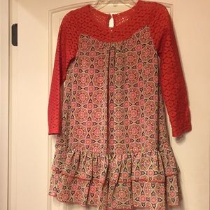 Girls Dress with Rusty Orange Lace Sleeves
